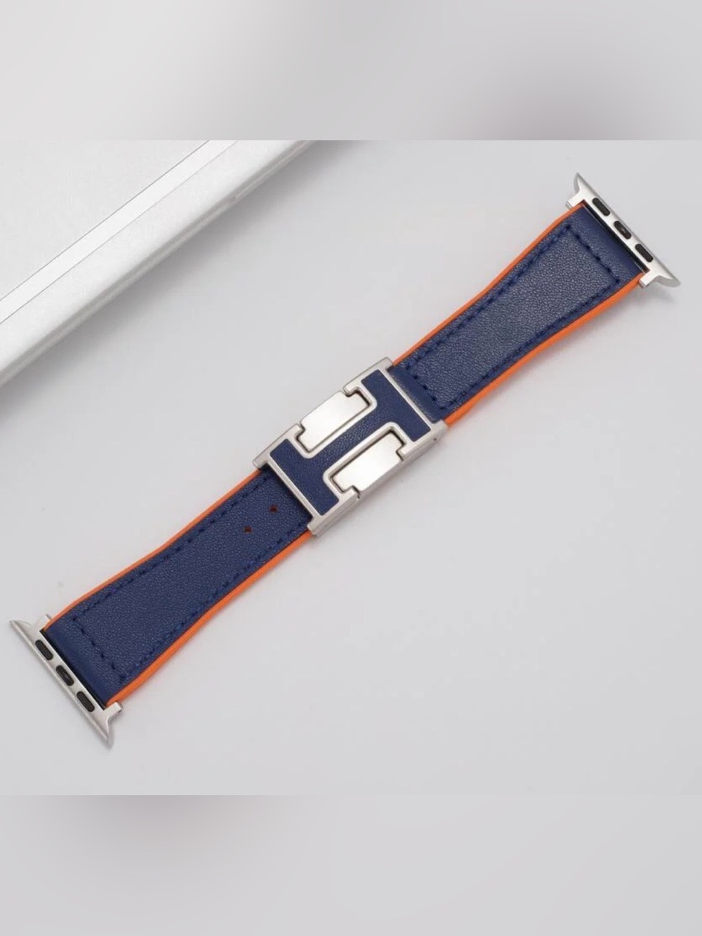 Watch Strap - Navy Blue/Orange Silicone Leather 46mm